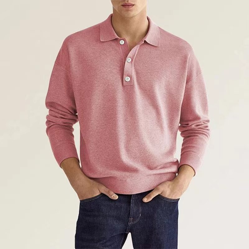 Men's long-sleeve polo shirt made of high-quality cotton blend with button placket and casual fit Lisslune