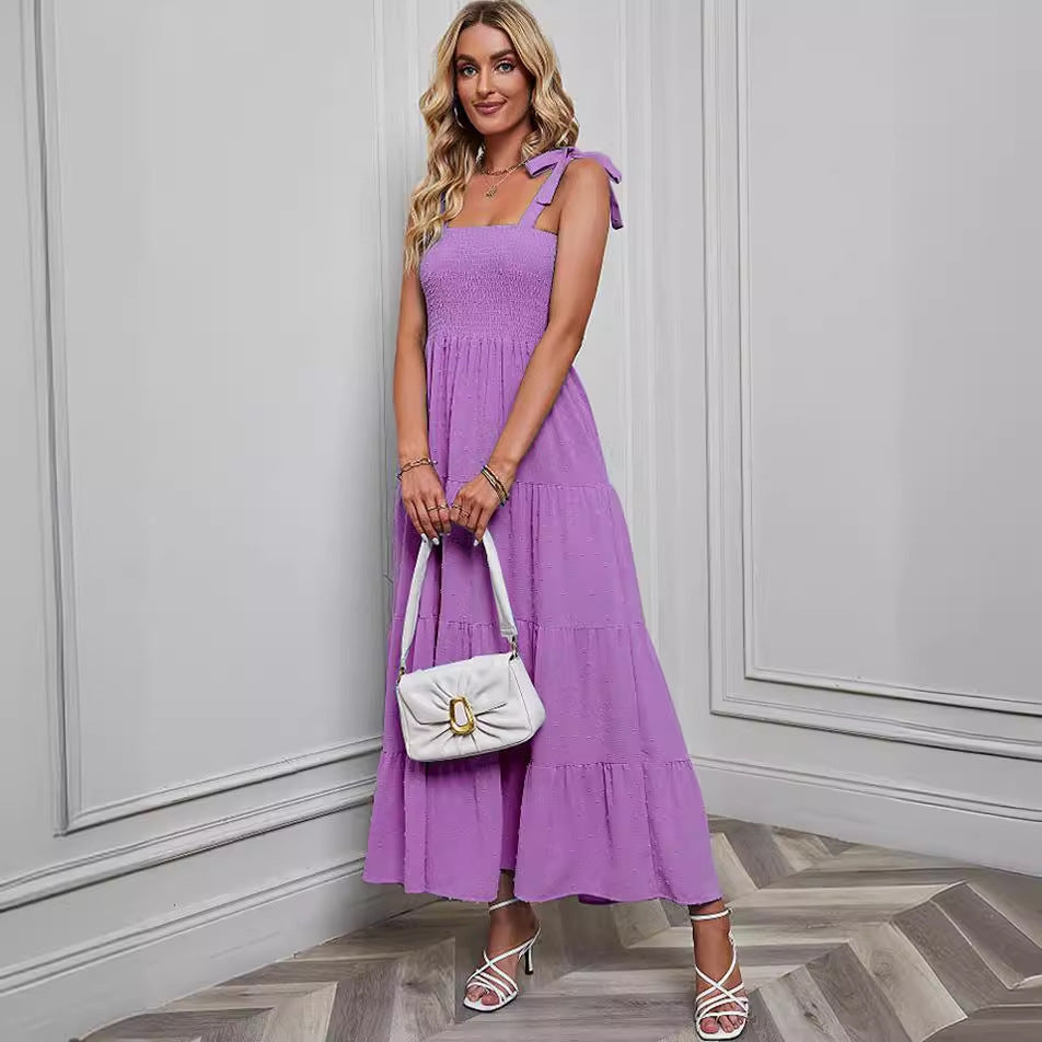 Women's maxi dress with delicate smock top and adjustable straps Lisslune