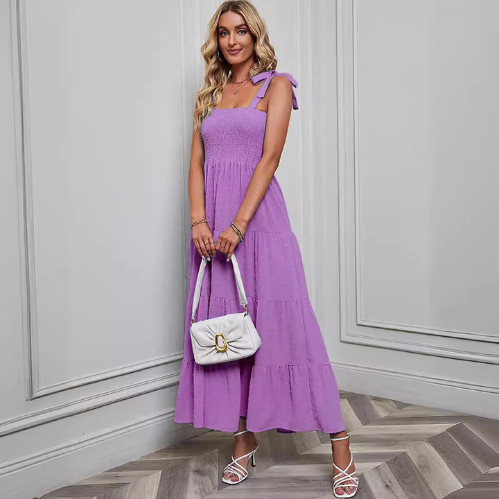 Women's maxi dress with delicate smock top and adjustable straps Lisslune