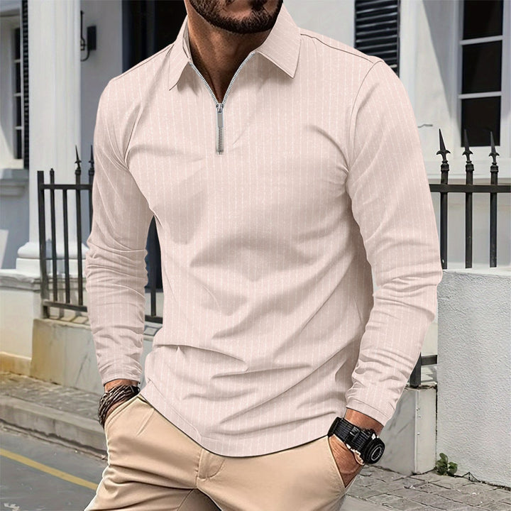 Men's elegant long-sleeve shirt with zipper and fine stripes Lisslune