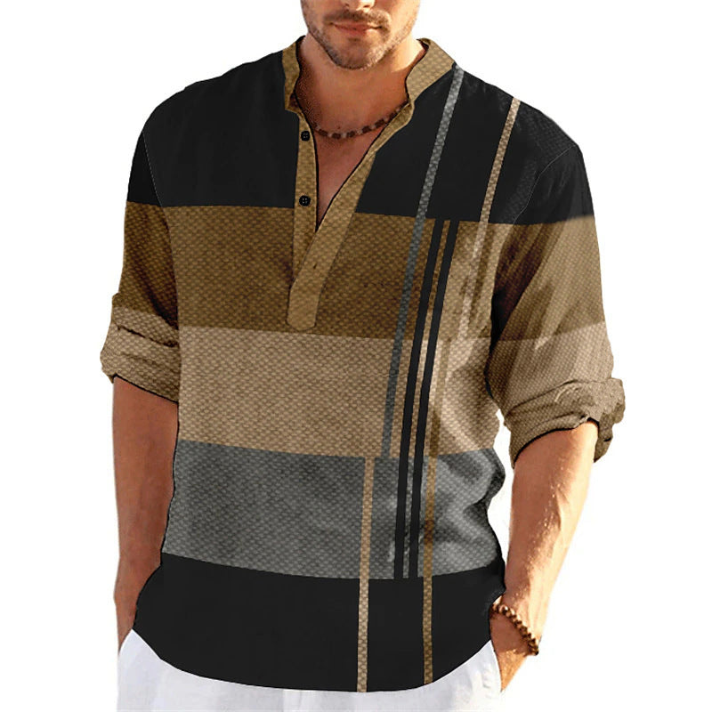 Men's casual long sleeve shirt with button placket and textured surface Lisslune