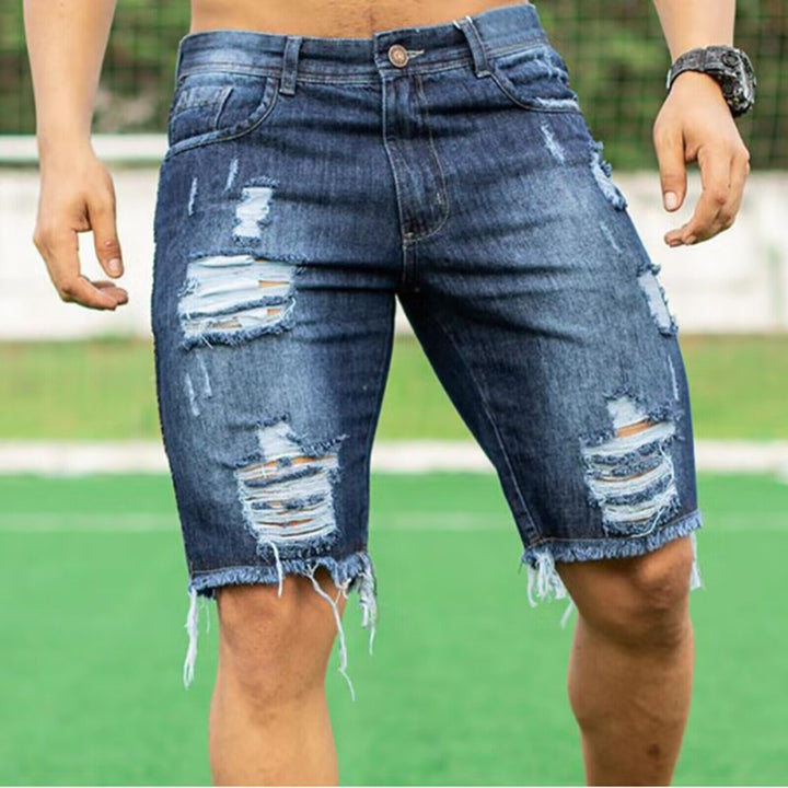 Herren Destroyed Denim-Shorts mit unregelmäßigem Saum und modischen Rissdetails Lisslune