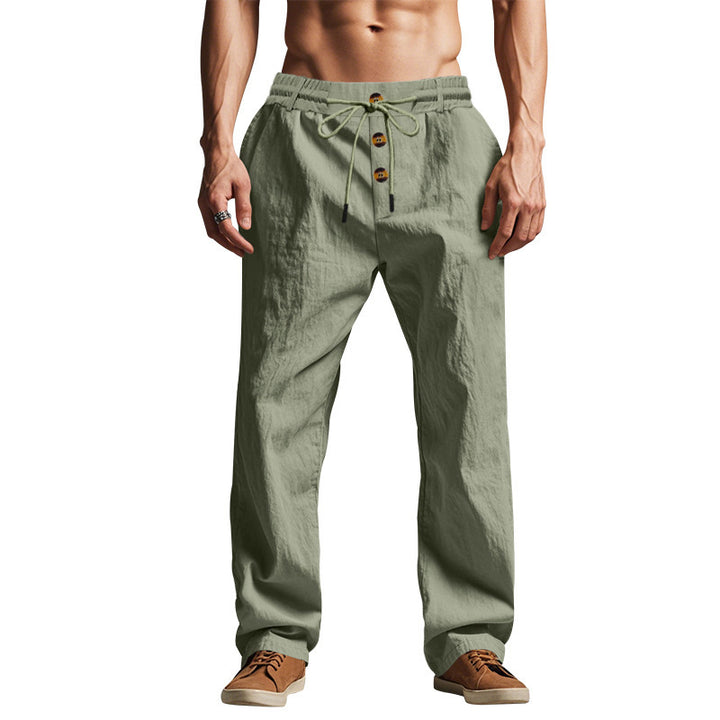 Men's casual leisure pants with elastic waist and button details Lisslune