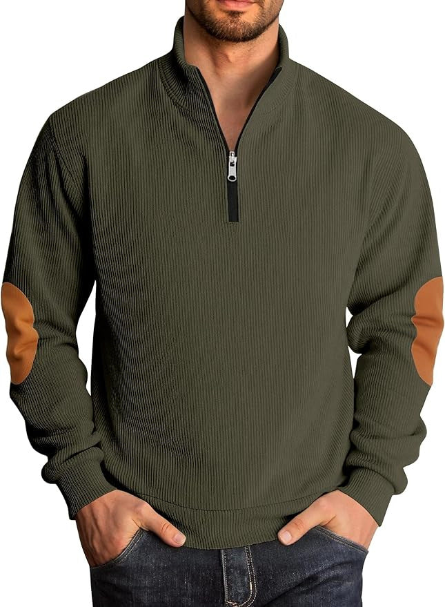 Men's knitted sweater with fashionable high collar and contrasting elbow patches Lisslune