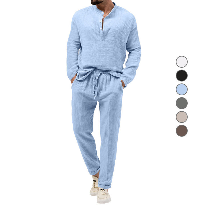 Men's leisure set made of breathable material with button placket and elastic waistband Lisslune