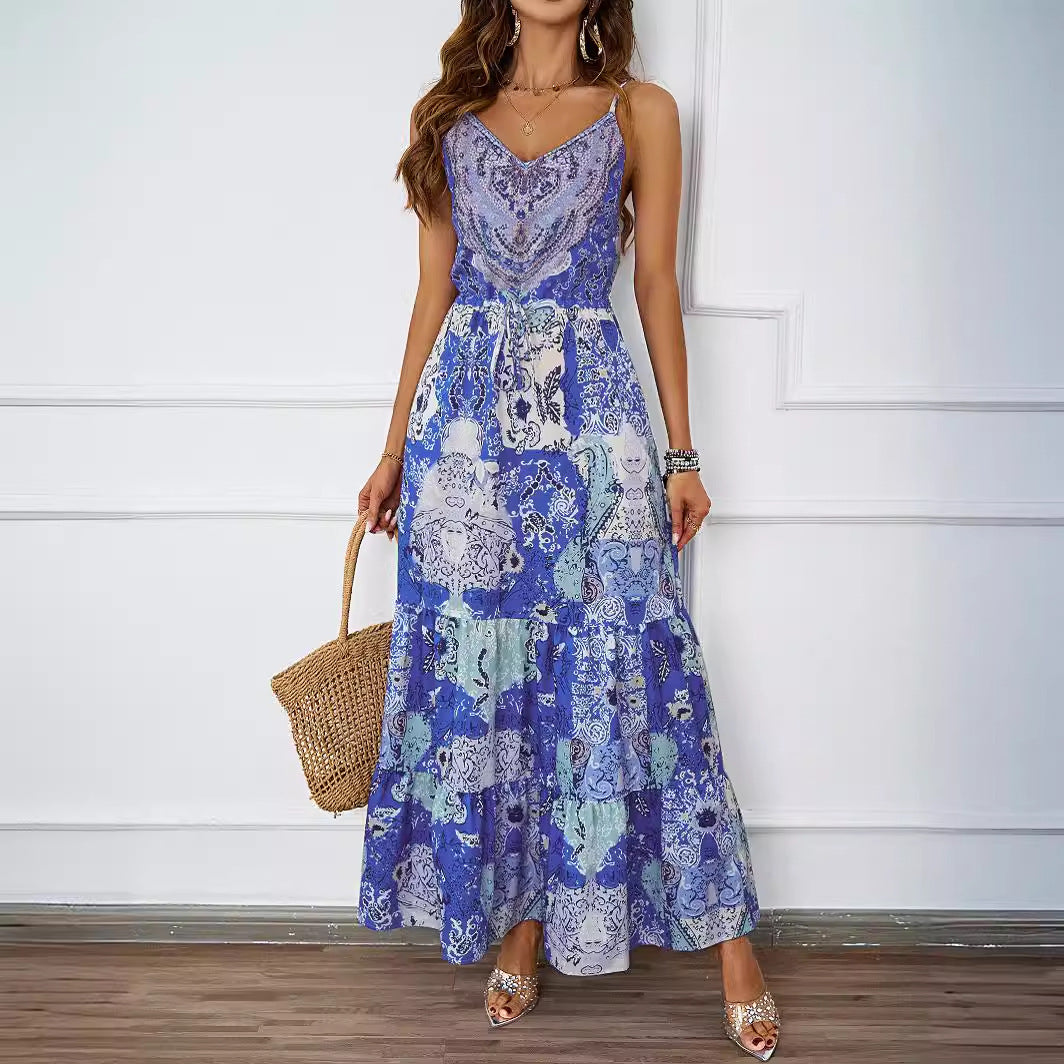 Women’s maxi dress with airy straps and floral pattern Lisslune