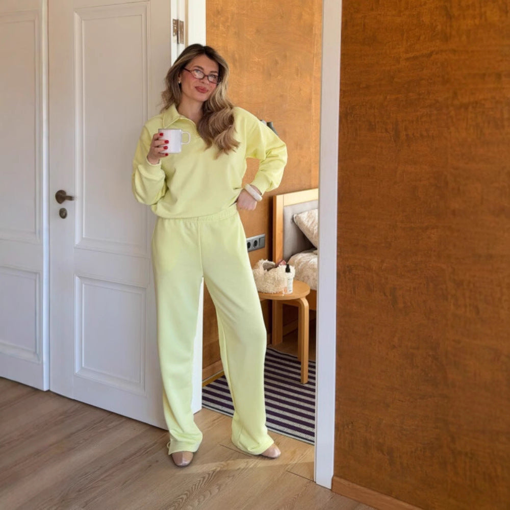 Ladies sporty lounge set with polo collar and wide legs Lisslune