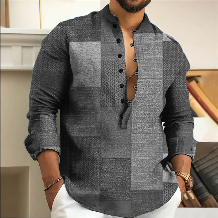 Men's long-sleeve shirt with creative patchwork design Lisslune