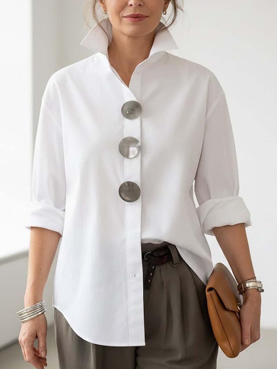 Women's stylish shirt with large button details and a chic standing collar Lisslune