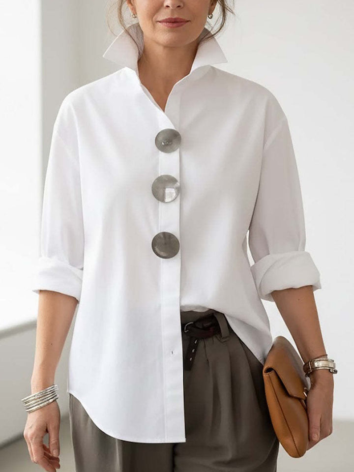 Women's stylish shirt with large button details and a chic standing collar Lisslune