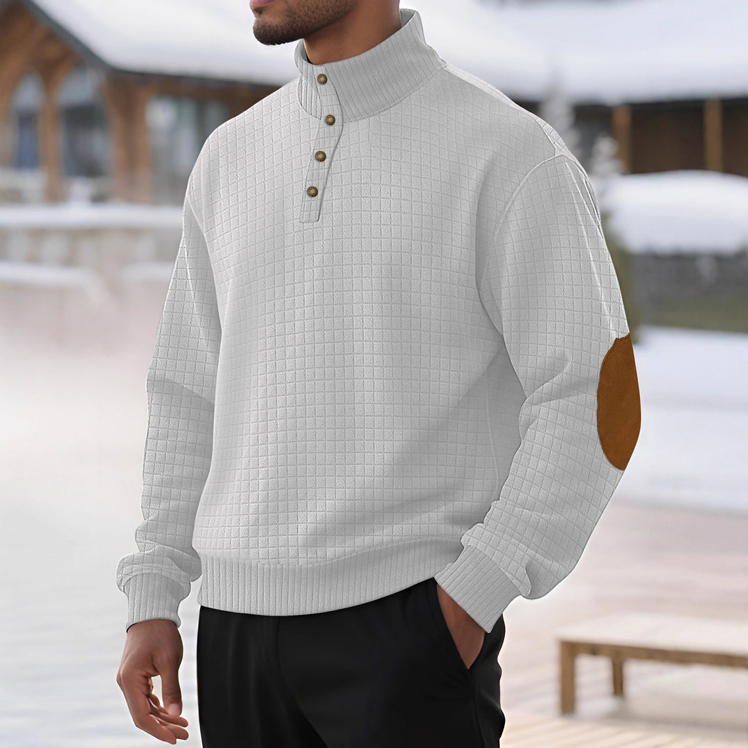Men's fashionable stand-up collar sweater with textured design and leather applications Lisslune