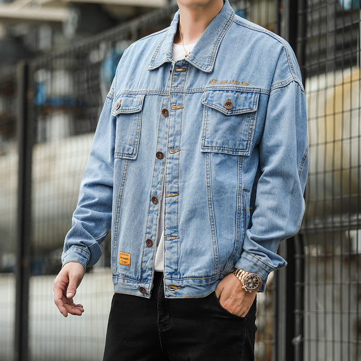 Men's denim jacket in a casual style with functional flap pockets and sturdy design Lisslune