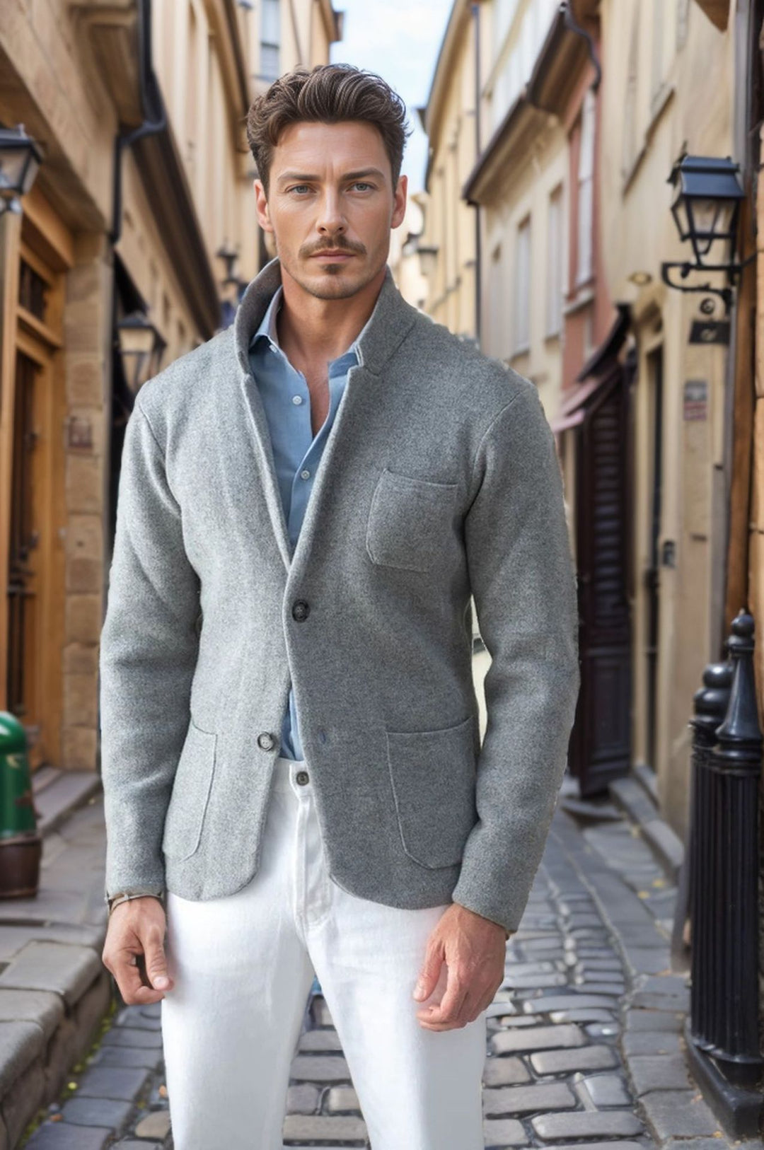 Men's modern cut knitted coat with comfortable collar and practical pockets Lisslune
