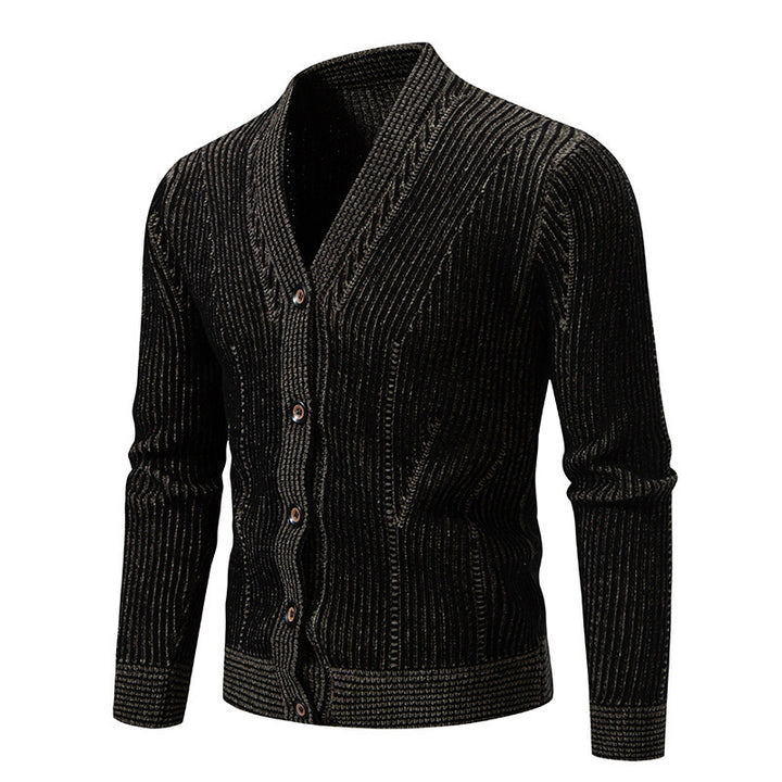 Men's elegant cardigan with V-neck and fine cable pattern Lisslune