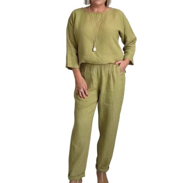 Women's Casual Linen Set with Loose-Fitting Top and Comfortable Pants Lisslune