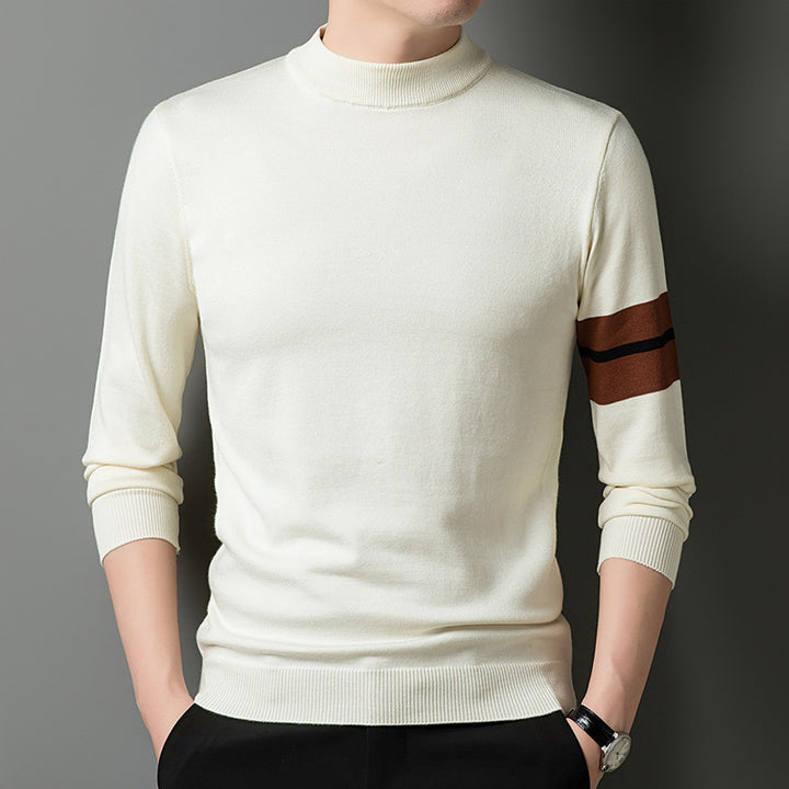 Men's fine-knit sweater with a modern stand-up collar and sporty accents Lisslune