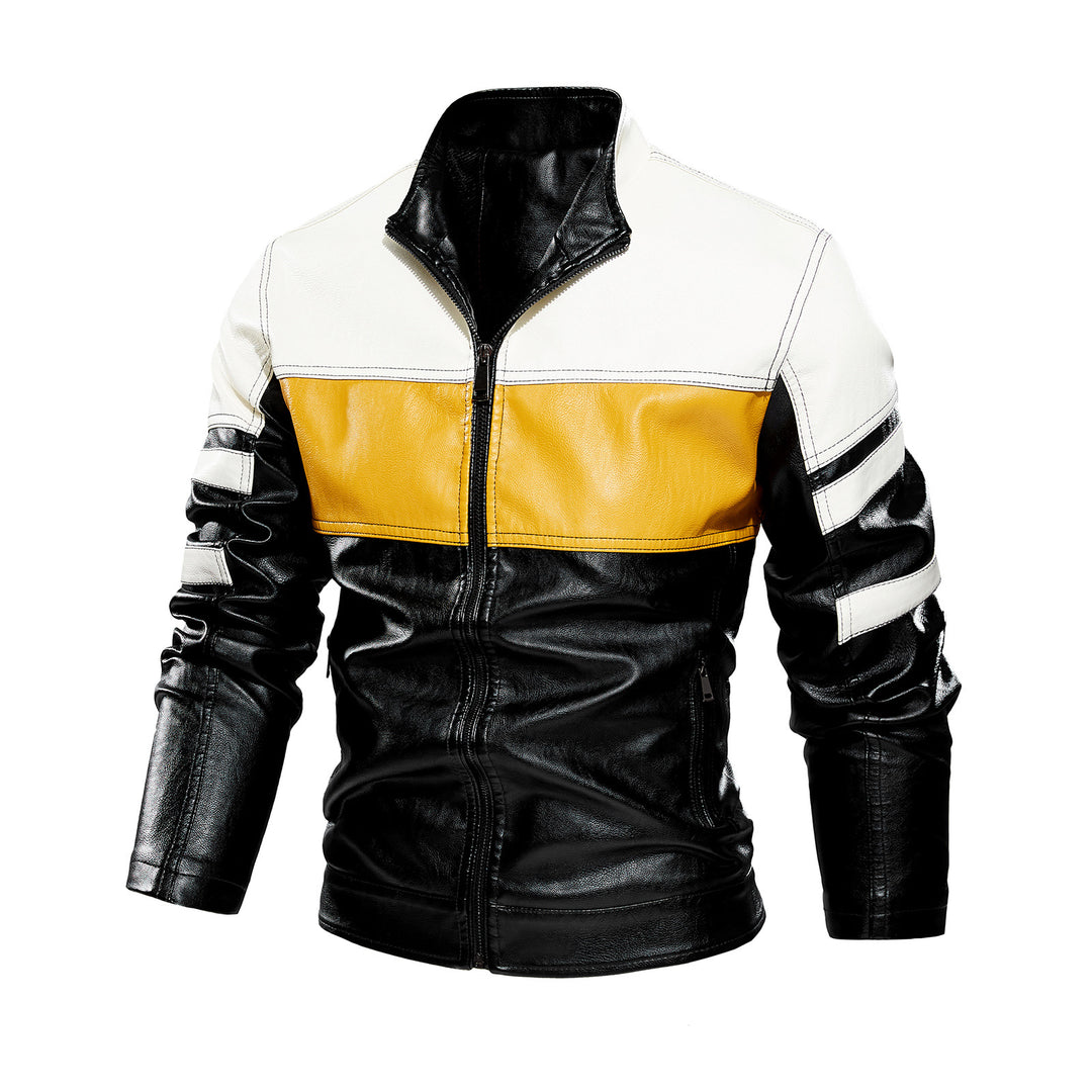 Men's fashionable biker jacket made of leather artificial with contrasting color panels Lisslune