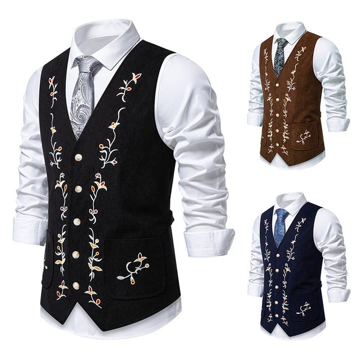 Men's Elegant Holiday Waistcoat with Floral Embroidery Lisslune