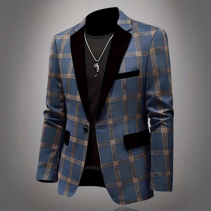 Men's Elegant Check Blazer with Velvety Lapel Lisslune