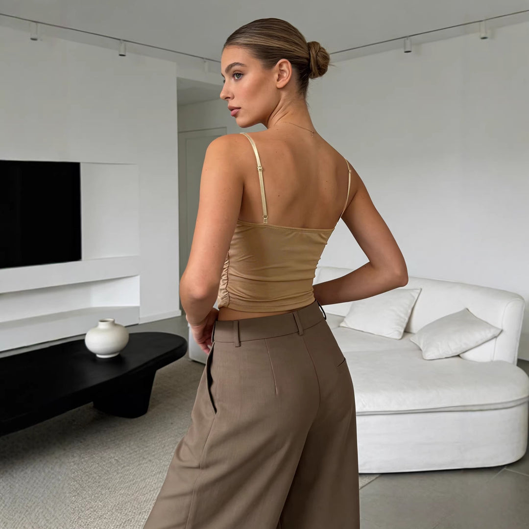 Damen Trendy Drapiertes Oberteil mit feiner Goldapplikation Lisslune