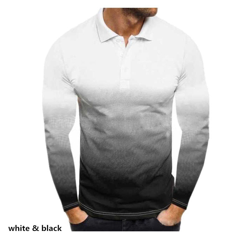Men's Long Sleeve Polo Shirt with Modern Gradient and Performance Material Lisslune