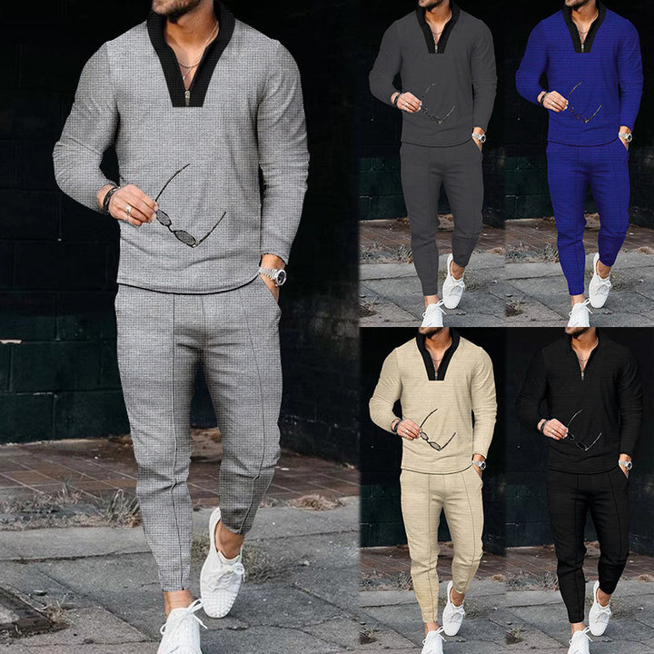 Men's sporty set with modern stand-up collar and fine check pattern Lisslune