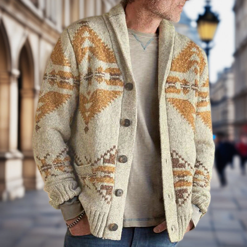 Men's cardigan with geometric pattern and a soft, warming lining Lisslune