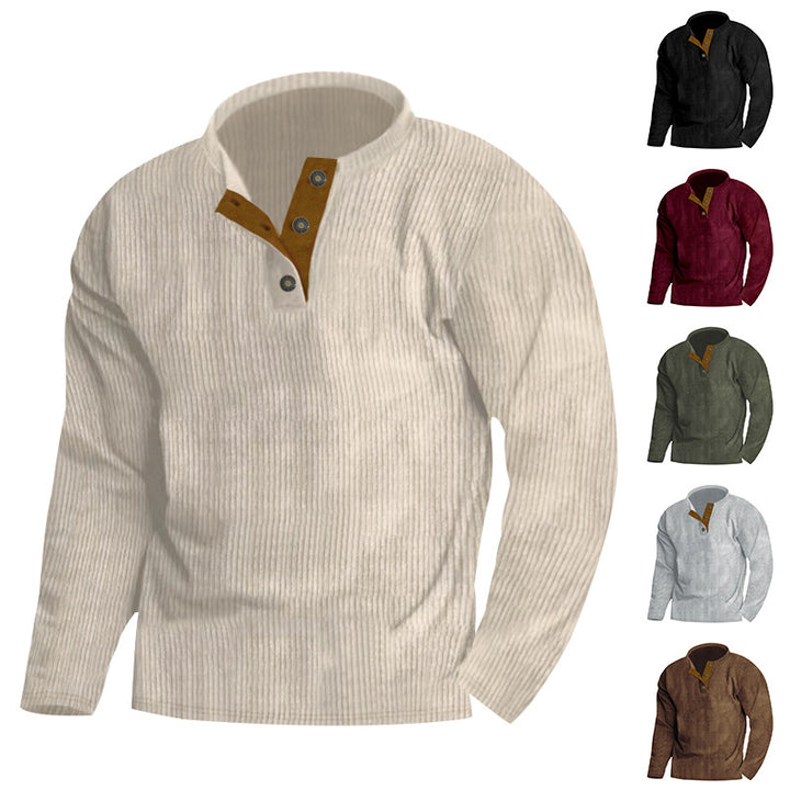 Men's long-sleeve pullover with textured surface and elegant button placket Lisslune