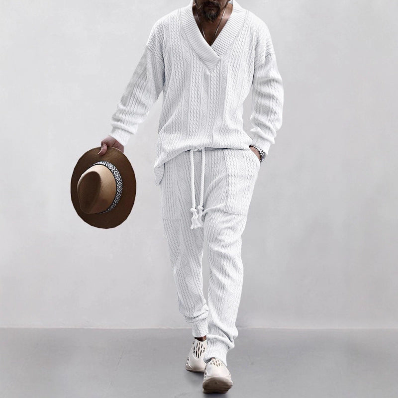 Men's casual knit suit with trendy V-neck Lisslune