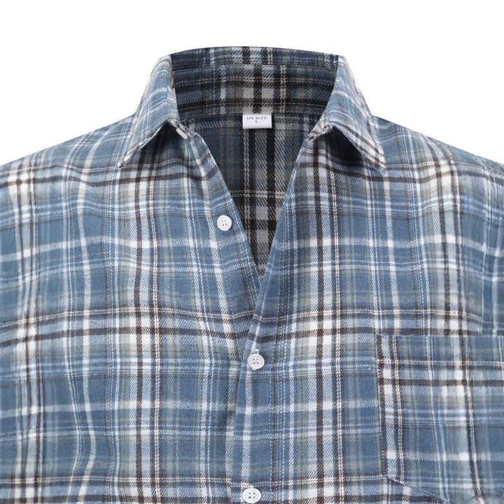 Men's Modern Check Long Sleeve Shirt with Chest Pocket Lisslune