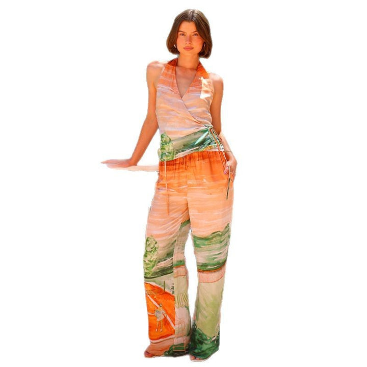 Women's wrap jumpsuit with floral design and elastic waistband Lisslune