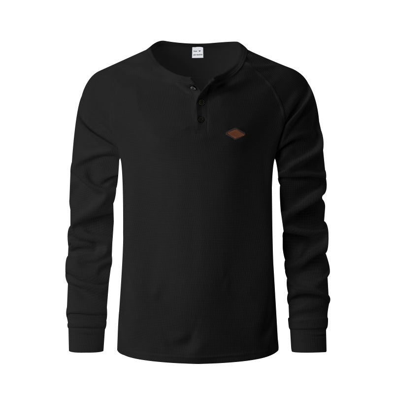 Men's long-sleeved Henley shirt with textured surface Lisslune
