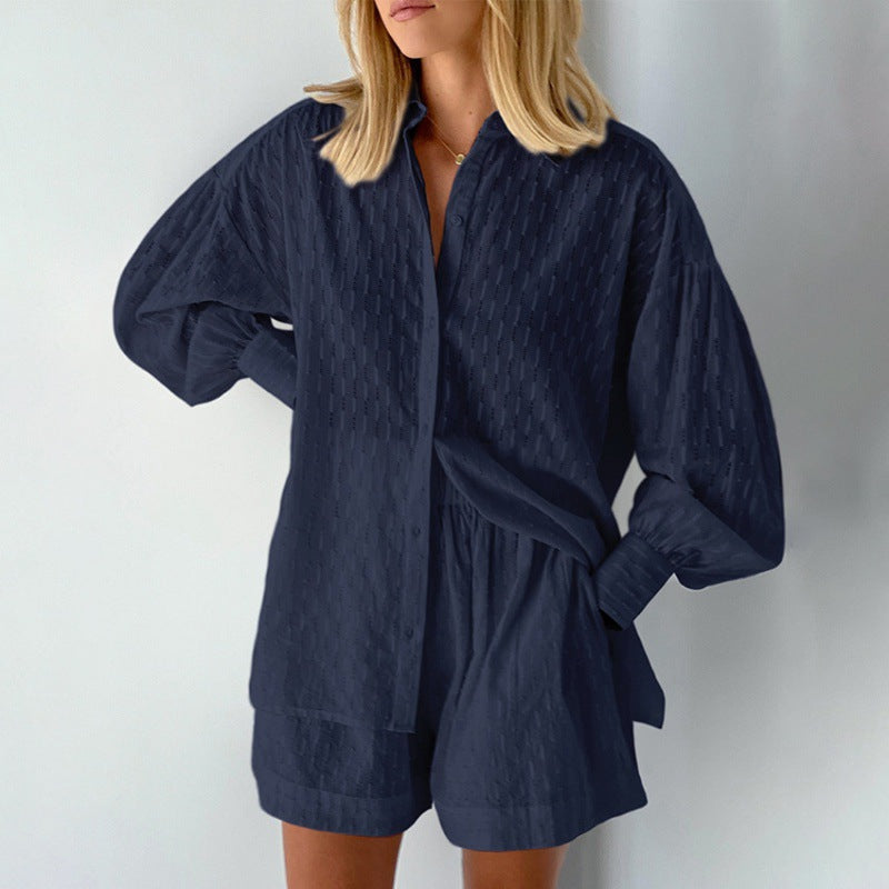 Women's stylish short sleeve pajama set with textured surface finish Lisslune