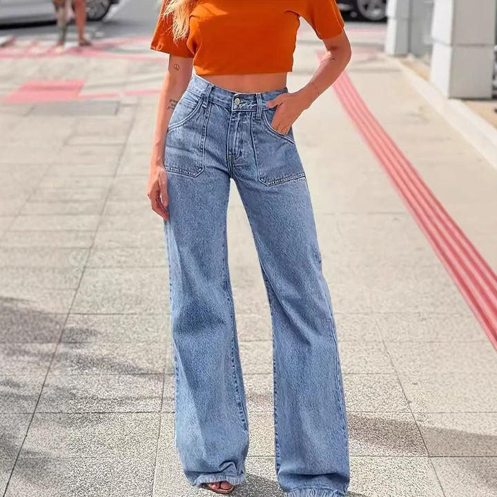 Women's wide-cut jeans with frayed hem Lisslune