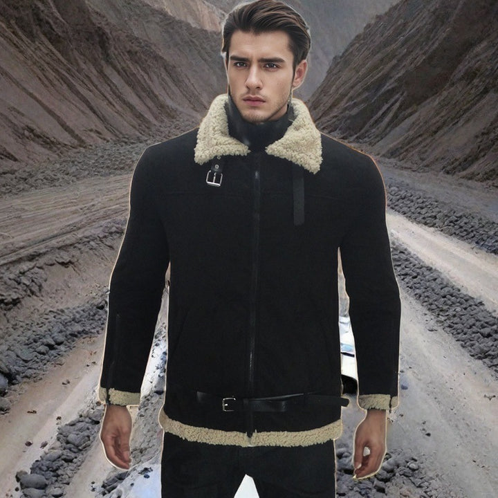 Men's sheepskin jacket with modern cut and detachable hood Lisslune