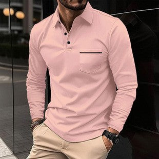 Men's long sleeve polo shirt with fashionable stand-up collar and practical chest pocket Lisslune
