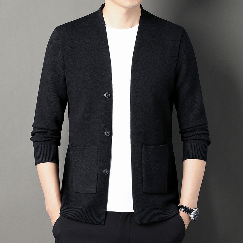 Men's Cardigan with Button Placket and Side Pockets Lisslune