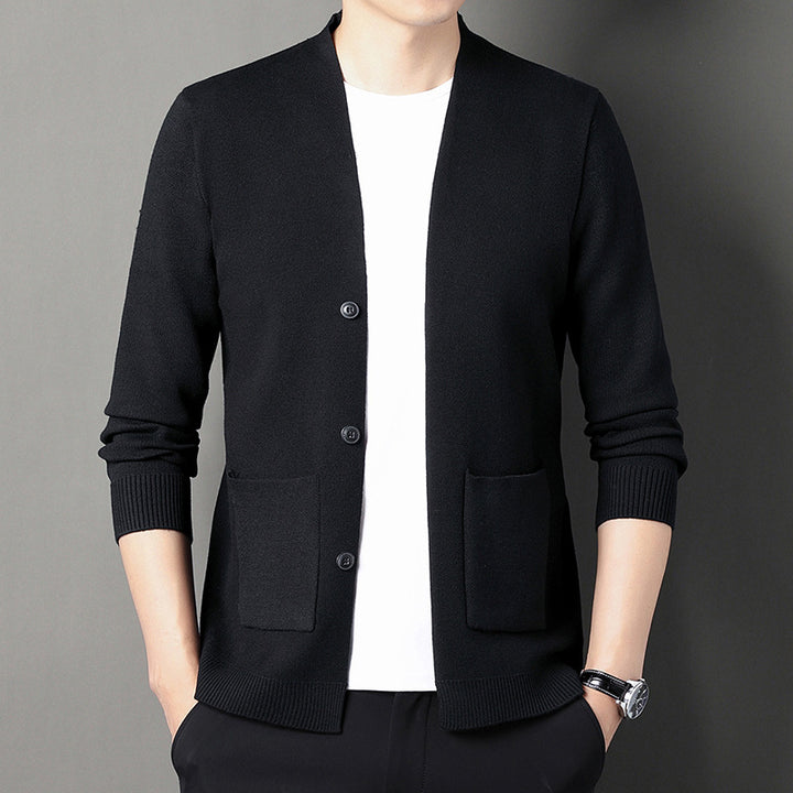 Men's Cardigan with Button Placket and Side Pockets Lisslune