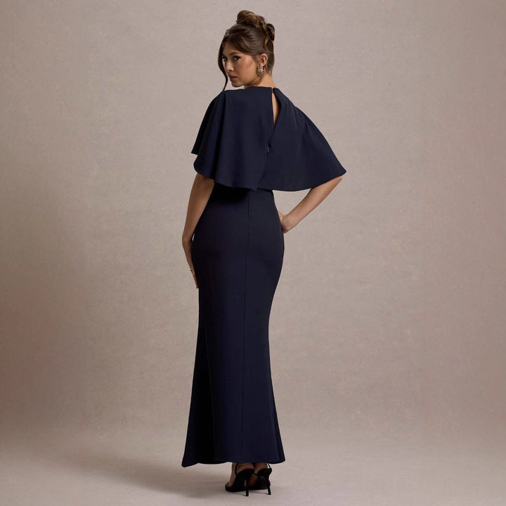 Ladies Elegant Evening Dress with Voluminous Sleeves and Sophisticated Wrap Detail
