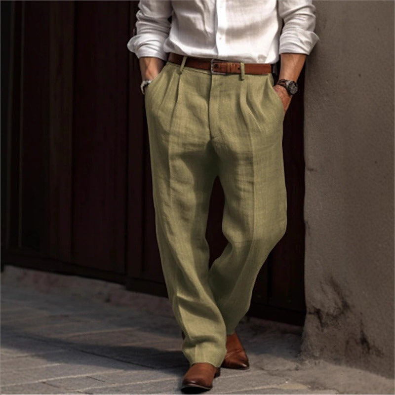 Men's elegant linen trousers with a relaxed fit and practical pockets Lisslune