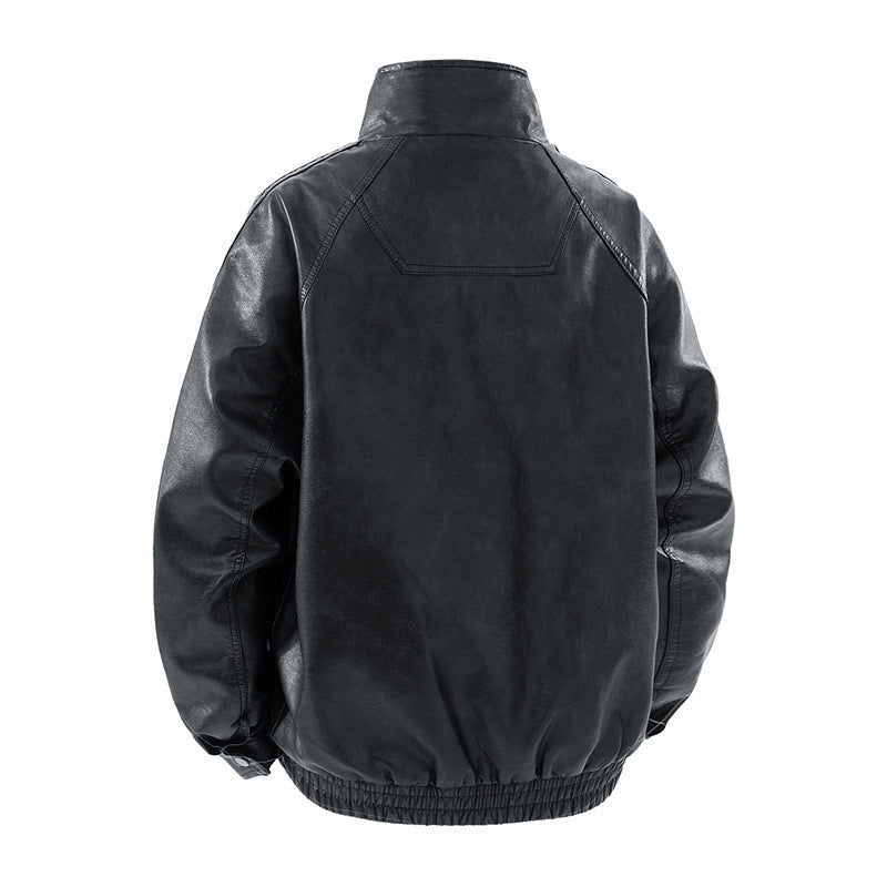 Men's synthetic leather jacket with a casual cut and practical zipper Lisslune