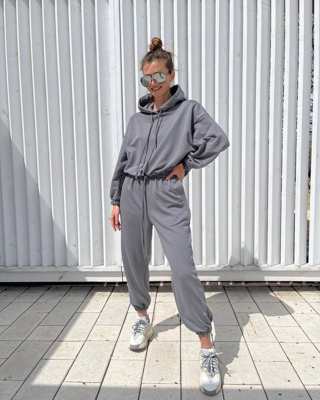 Women's Leisure Wellness Suit with Hood and Elastic Waistband