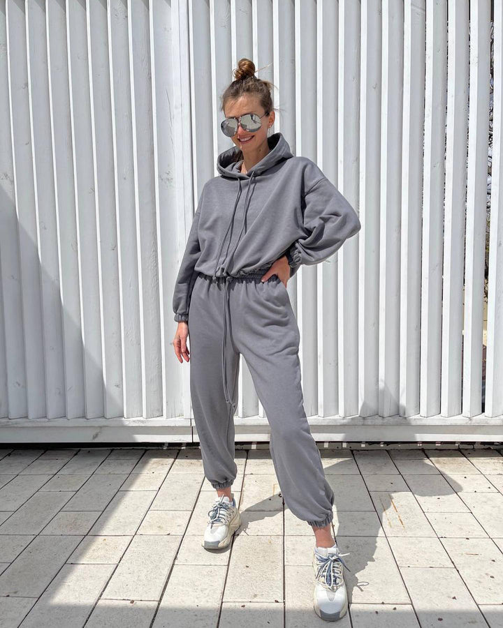 Women's Leisure Wellness Suit with Hood and Elastic Waistband