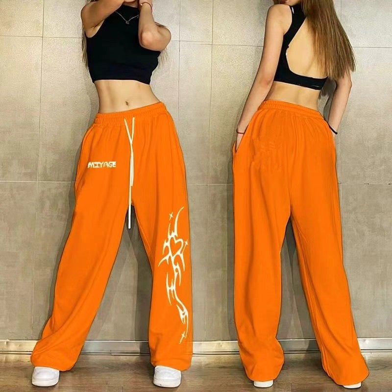 Women's casual leisure pants with a wide cut and striking graphic design Lisslune