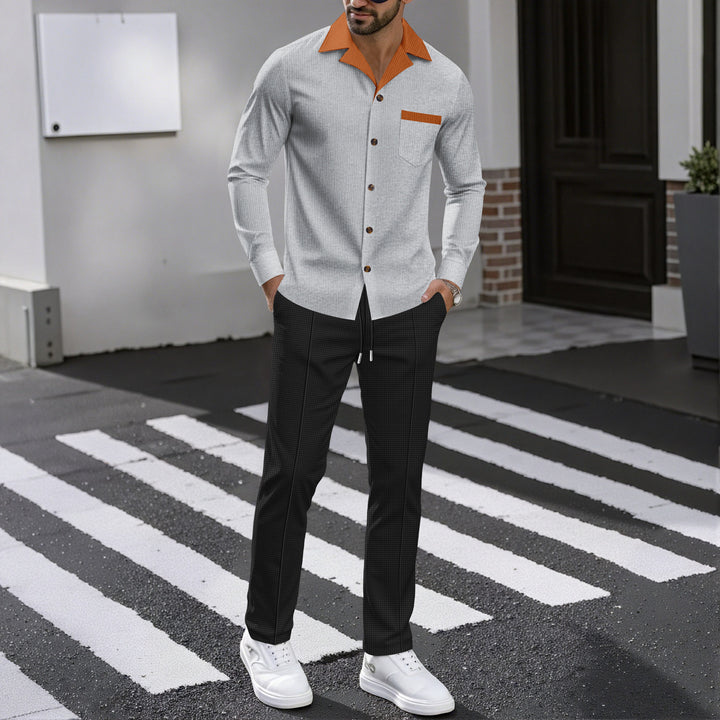 Men's luxury shirt in textured design with contrasting collar and practical breast pocket Lisslune