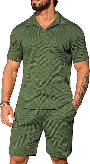 Men's Casual Short Sleeve Set with Fashionable Design and Textured Top Lisslune