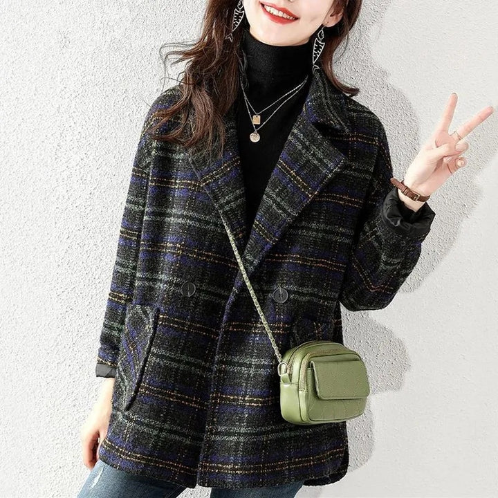 Women's Classic Check Jacket in Fashionable Oversized Style Lisslune