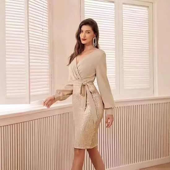 Women's wrap dress with sparkling details