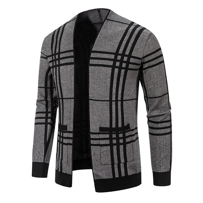 Men's fashionable cardigan with modern check pattern and practical pockets Lisslune
