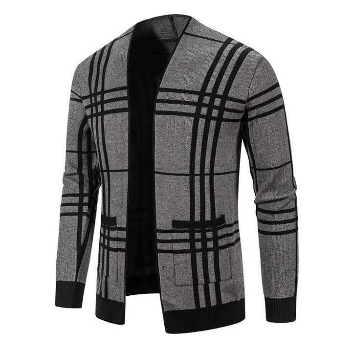 Men's fashionable cardigan with modern check pattern and practical pockets Lisslune